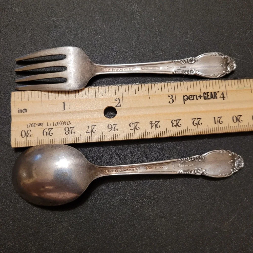 VTG 1881 Rogers Oneida Enchantment Flatware Baby Child Fork & Spoon‎